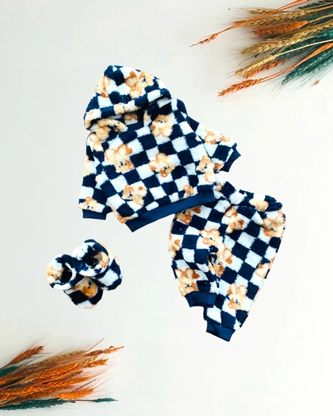 Neşeli Bebekler Liverpool Ayıcık Desen Welsoft Kumaş Kapüşonlu Panduflu Takım Lacivert ürün görseli