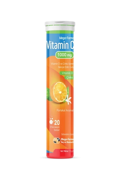 Mega Farma Vitamin C 1000 Mg 20 Efervesan Tablet (Vit D, Çinko)