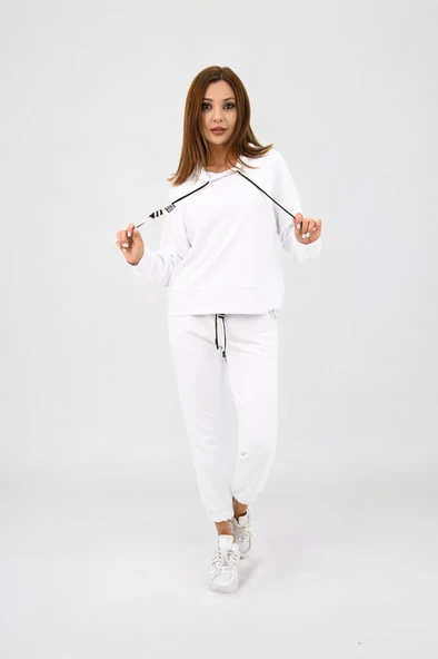 Kadın Kapüşonlu Lastik Paça Detaylı Eşofman Takımı 4161-25 - 10