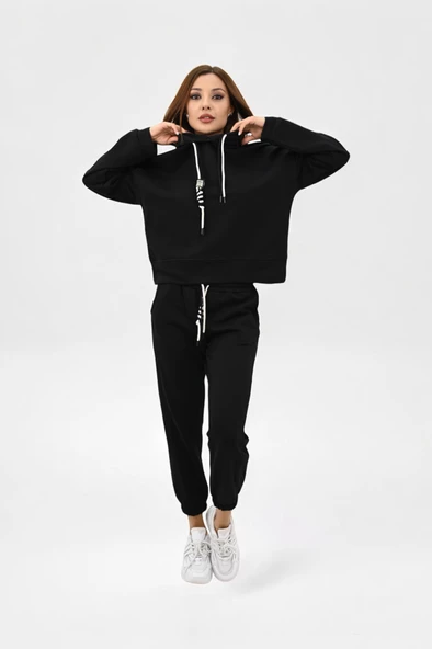 Kadın Kapüşonlu Lastik Paça Detaylı Eşofman Takımı 4161-25 - 4