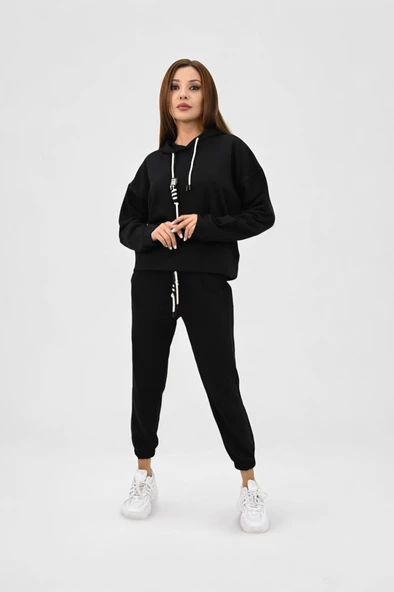 Kadın Kapüşonlu Lastik Paça Detaylı Eşofman Takımı 4161-25 - 2