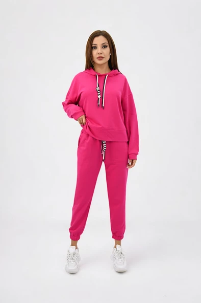 Kadın Kapüşonlu Lastik Paça Detaylı Eşofman Takımı 4161-25