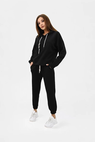 Kadın Kapüşonlu Lastik Paça Detaylı Eşofman Takımı 4161-25 - 5