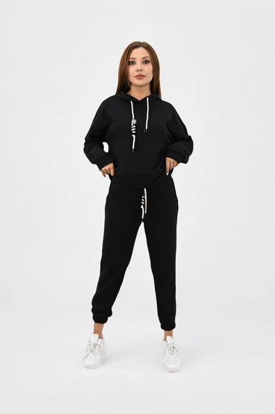 Kadın Kapüşonlu Lastik Paça Detaylı Eşofman Takımı 4161-25 - 3