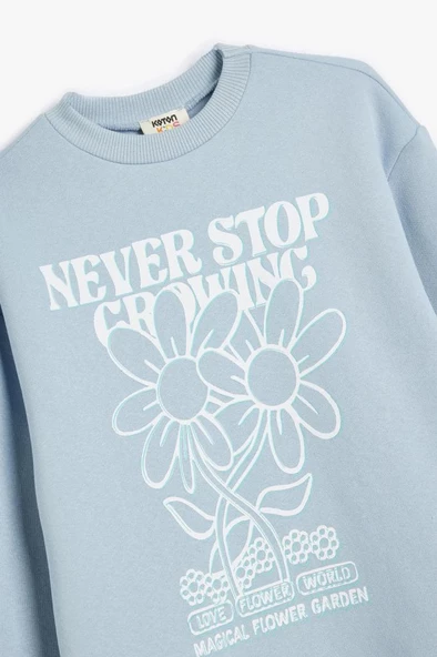 Koton Kız Çocuk Sweatshirt Çiçek Baskılı Uzun Kollu Bisiklet Yaka - 3
