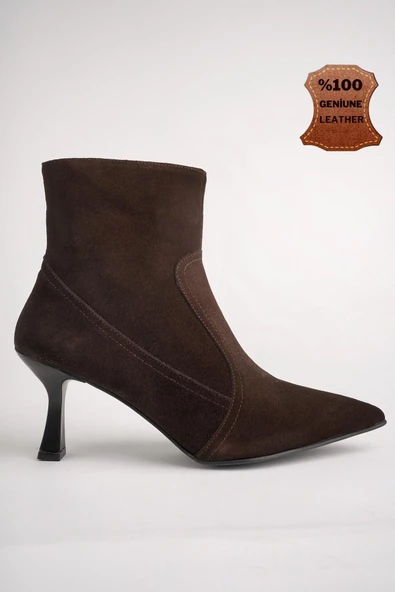 Muggo NATALİE Garantili Hakiki Deri Sivri Burun Fermuarlı İnce Topuklu Kadın Bot - 9