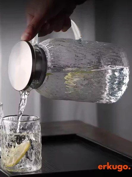 Vakumlu Çelik Kapaklı Isıya Dayanıklı Borosilikat Cam Sürahi, Süzgeçli Sürahi(1500 ml) Icejug - 3