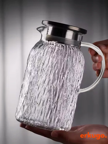 Vakumlu Çelik Kapaklı Isıya Dayanıklı Borosilikat Cam Sürahi, Süzgeçli Sürahi(1500 ml) Icejug - 5