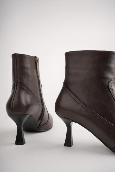 Muggo NATALİE Garantili Hakiki Deri Sivri Burun Fermuarlı İnce Topuklu Kadın Bot - 3