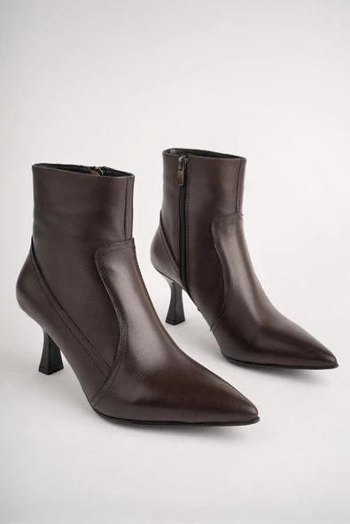 Muggo NATALİE Garantili Hakiki Deri Sivri Burun Fermuarlı İnce Topuklu Kadın Bot - 2