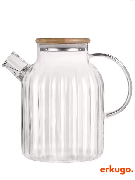 Vakumlu Bambu Kapaklı Isıya Dayanıklı Borosilikat Cam Demlik, Süzgeçli Demlik (1800 ml) EKG-Lemonade - 3