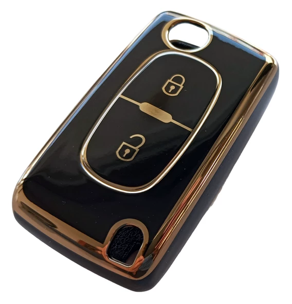 Citroen Berlingo C3 C4 C5 Uyumlu Kumanda Anahtar Kılıfı Oto Anahtarlık Siyah Gold ürün görseli 1