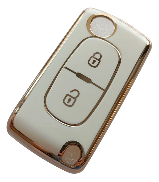 Peugeot Partner 207 307 308 407 Uyumlu Kumanda Anahtar Kılıfı Oto Anahtarlık Beyaz Gold - 2
