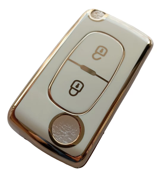 Peugeot Partner 207 307 308 407 Uyumlu Kumanda Anahtar Kılıfı Oto Anahtarlık Beyaz Gold - 4
