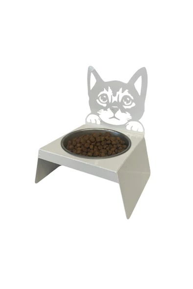 Sevimli Kedi Tasarımlı, Ergonomik Beyaz Kedi ve Köpek Mama ve Su Kabı Tekli Small Model – Paslanmaz Çelik, Dayanıklı Malzeme - 9