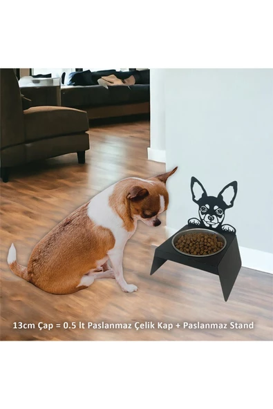 Sevimli Köpek Tasarımlı, Ergonomik Siyah Kedi ve Köpek Mama ve Su Kabı Tekli Small Model – Paslanmaz Çelik, Dayanıklı Malzeme - 2