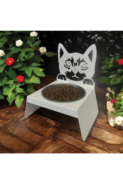 Sevimli Kedi Tasarımlı, Ergonomik Beyaz Kedi ve Köpek Mama ve Su Kabı Tekli Small Model – Paslanmaz Çelik, Dayanıklı Malzeme - 7