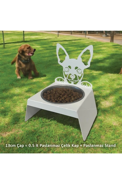 Sevimli Köpek Tasarımlı, Ergonomik Beyaz Kedi ve Köpek Mama ve Su Kabı Tekli Small Model – Paslanmaz Çelik, Dayanıklı Malzeme - 2