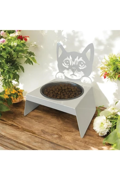 Sevimli Kedi Tasarımlı, Ergonomik Beyaz Kedi ve Köpek Mama ve Su Kabı Tekli Small Model – Paslanmaz Çelik, Dayanıklı Malzeme - 4