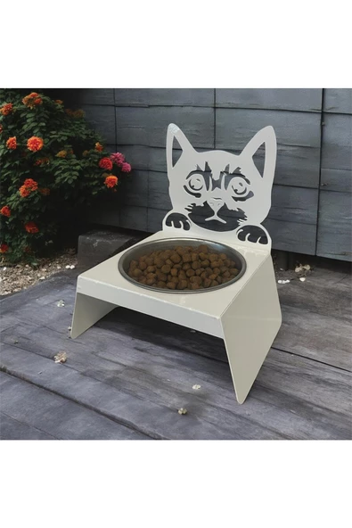 Sevimli Kedi Tasarımlı, Ergonomik Beyaz Kedi ve Köpek Mama ve Su Kabı Tekli Small Model – Paslanmaz Çelik, Dayanıklı Malzeme - 3