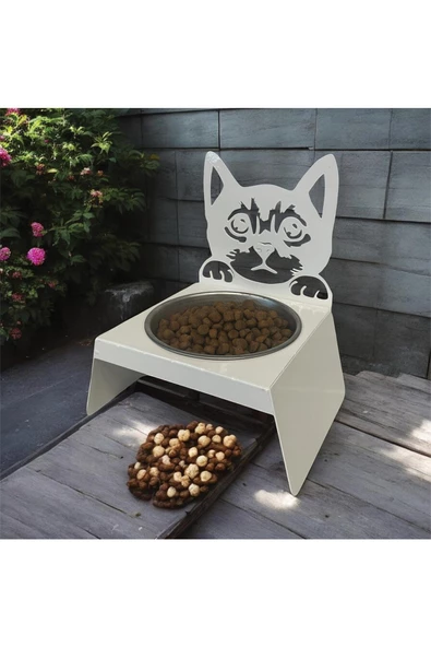 Sevimli Kedi Tasarımlı, Ergonomik Beyaz Kedi ve Köpek Mama ve Su Kabı Tekli Small Model – Paslanmaz Çelik, Dayanıklı Malzeme - 6