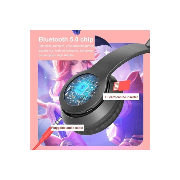 Maxron P47M Kedi Kulak Bluetooth Kulaklık- MicroSd Kart Girişi Siyah - 5