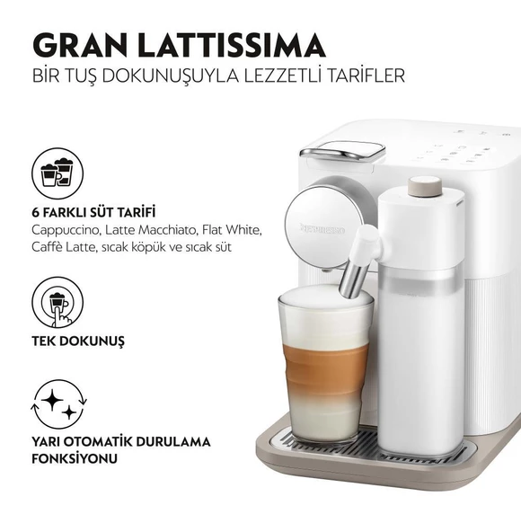 Nespresso F541 Gran Latissima Süt Çözümlü Kapsüllü Kahve Makinesi Beyaz - 2