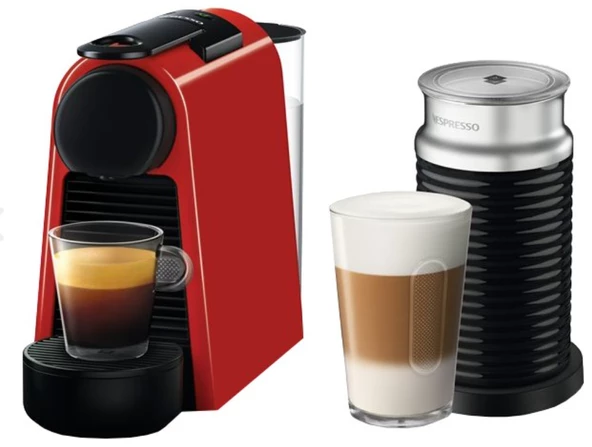 Nespresso D35 Essenza Mini Kapsüllü Kahve Makinesi ve Süt Köpürtücü Aksesuar Kırmızı