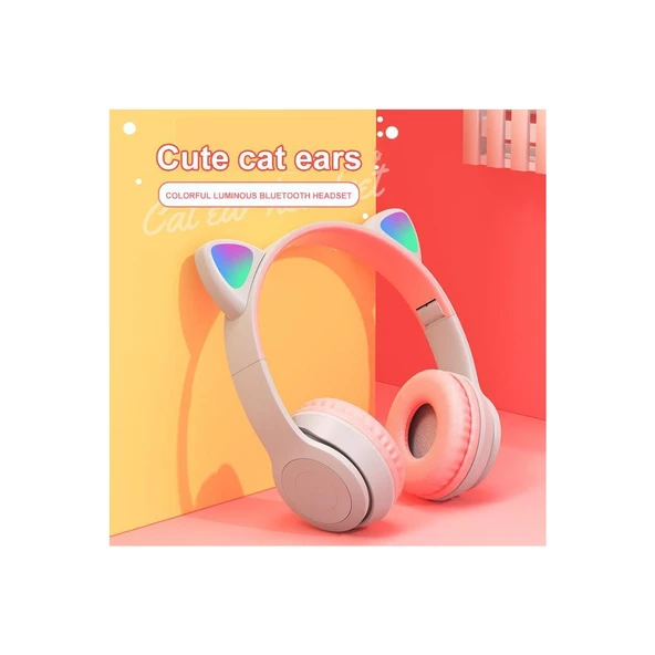 Maxron P47M Pembe Kedi Kulak Bluetooth Kulaklık- MicroSd Kart Girişi - 3