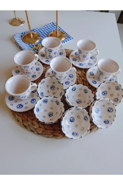 Nazar Boncuğu 6 Kişilik Kahve Fincan Seti Ve 6lı Lokumluk Çerezlik Kase - 4
