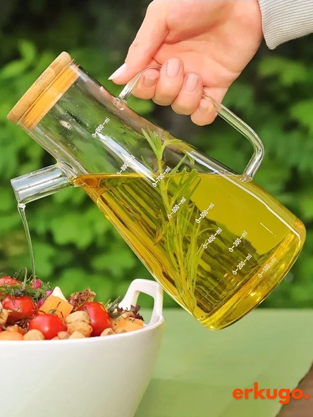 2 Adet Vakumlu Bambu Kapaklı Borosilikat Yağdanlık, Zeytinyağı Sıvıyağ Şişesi, Yağlık (900 ml) Oilpot - 2
