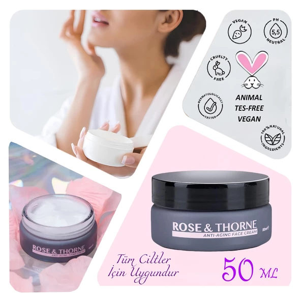 Rose Thorne 50 Ml Yaşlanma Karşıtı Yüz Bakım Kremi Nemlendirici Rosehip Yağ Hyalüronik Asit Kolajen