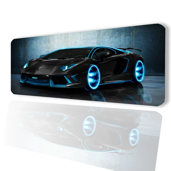 SonicTouch Tron Yarış Arabası Temalı Kaymaz Gaming Oyuncu Masaüstü Dikişsiz Siyah Klavye Mouse Pad 32x70Cm