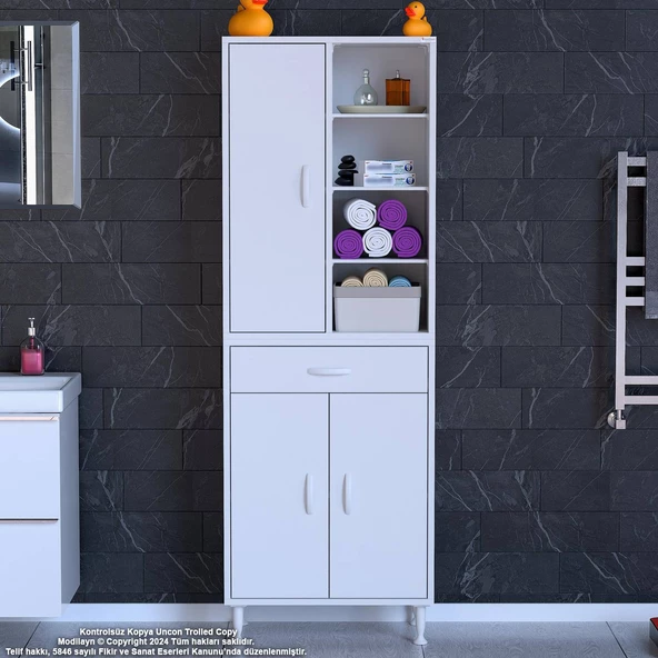 Modilayn AFRA 60x173x32,5 cm 1 Çekmece 3 Kapak 7 Raf 10 Bölme Çok Amaçlı Banyo & Mutfak Dolabı  - 2