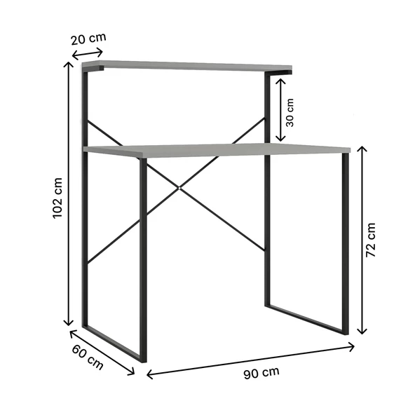 Eportatif Raflı Çalışma Masası 60x90 Ofis Masası Ders Masası Çok Amaçlı Çalışma Masası Füme 1450 - 7