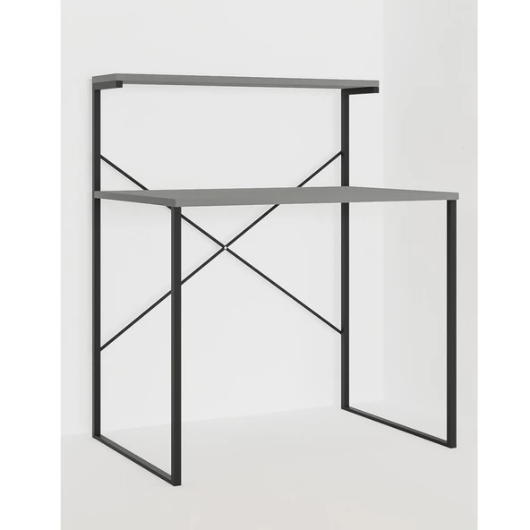 Eportatif Raflı Çalışma Masası 60x90 Ofis Masası Ders Masası Çok Amaçlı Çalışma Masası Füme 1450 - 6