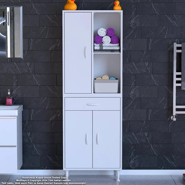 Modilayn AFRA 65x173x32,5 cm 1 Çekmece 3 Kapak 3 Raf 6 Bölme Çok Amaçlı Banyo & Mutfak Dolabı  - 2