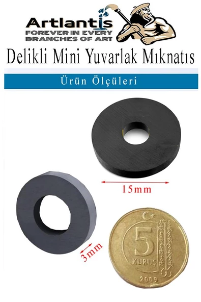 Yuvarlak Delikli Mıknatıs Mini 25 Adet 15x3 mm Mini Mıknatıs Seramik Kömür Mıknatıs Nişan Düğün Sünnet Çok Amaçlı Süsleme Mıknatıs - 4