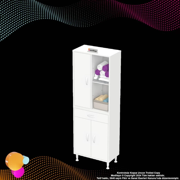 Modilayn AFRA 65x173x32,5 cm 1 Çekmece 3 Kapak 3 Raf 6 Bölme Çok Amaçlı Banyo & Mutfak Dolabı  - 8