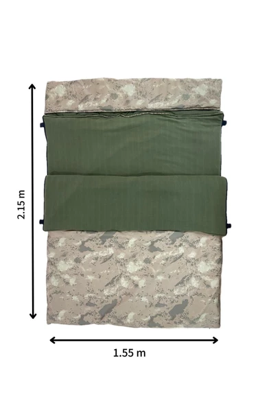 MED ONLİNE Çift Kişilik Askeri Kamuflaj Uyku Tulumu(-25 °C) 220 gr Elyaf/180 Polar Kalın&sıcak Su Geçirmez Kamp
