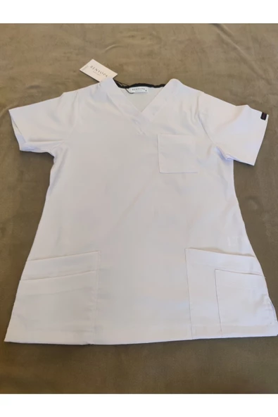 MED ONLİNE Kadın Beyaz Likralı Cerrahi Takım Önlük/Üniforma (Doktor,Hemşire,Teknisyen,Hastane,Memur) - 2