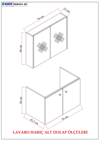 KAREN BANYO Mimoza 80 Cm Lavabolu,aynalı Banyo Dolabı Seti,mdf Seramik Lavabo Dahil,beyaz,mdf - 4
