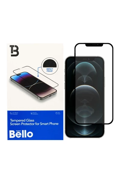 Bello Iphone 12 Pro Defender Temperli Ekran Koruyucu - Tam Kaplama, Kırılmaz Cam