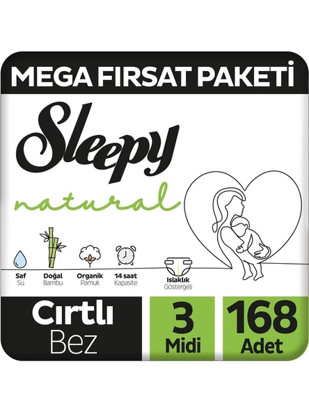 Sleepy Natural 3 Numara Midi 168'li Bebek Bezi ürün görseli
