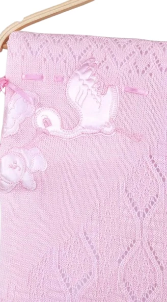 uğurböceğiçocuk Triko Örme Leylek Desenli Kız Çocuk Battaniye - 8
