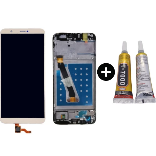 TE Huawei P Smart 2018 Uyumlu Çıtalı Lcd Ekran Dokunmatik Gold + B7000