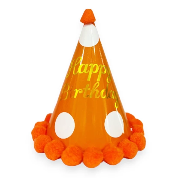 Turuncu Puantiyeli Karton Parti Şapka 20x13 cm ürün görseli 1