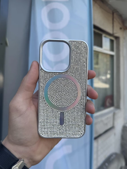 İphone 15 Pro Kılıf Diamont MagSafe Hologramlı Kapak - Resim 10