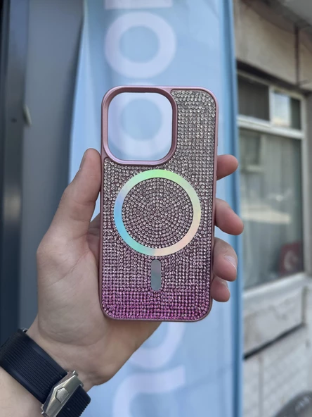 İphone 15 Pro Kılıf Diamont MagSafe Hologramlı Kapak - Resim 7