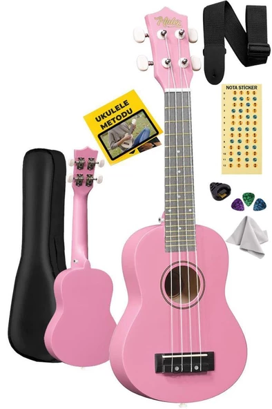 Midex UKX-233PK Pembe Concert Ukulele (Askı Çanta Metod Pena)